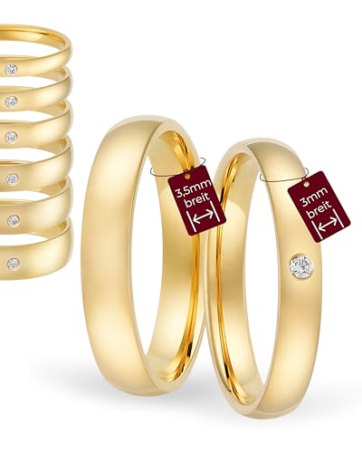 123traumringe Eheringe Gelbgold 333 – Damen-Ring mit Brillant 3 mm & Herren-Ring 3.5 mm | Trauringe & Partnerringe für Hochzeit, Verlobung & Jahrestag | Klassische Goldringe Made in Germany von 123traumringe