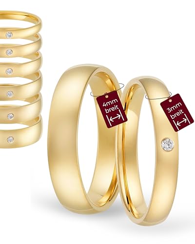123traumringe Eheringe Gelbgold 333 – Damen-Ring mit Brillant 3 mm & Herren-Ring 4 mm | Trauringe & Partnerringe für Hochzeit, Verlobung & Jahrestag | Klassische Goldringe Made in Germany von 123traumringe