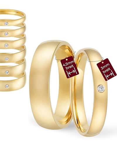 123traumringe Eheringe Gelbgold 333 – Damen-Ring mit Brillant 3 mm & Herren-Ring 4.5 mm | Trauringe & Partnerringe für Hochzeit, Verlobung & Jahrestag | Klassische Goldringe Made in Germany von 123traumringe