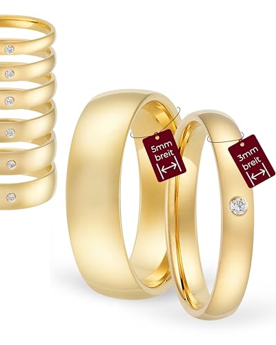 123traumringe Eheringe Gelbgold 333 – Damen-Ring mit Brillant 3 mm & Herren-Ring 5 mm | Trauringe & Partnerringe für Hochzeit, Verlobung & Jahrestag | Klassische Goldringe Made in Germany von 123traumringe