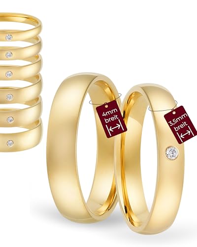 123traumringe Eheringe Gelbgold 333 – Damen-Ring mit Brillant 3.5 mm & Herren-Ring 4 mm | Trauringe & Partnerringe für Hochzeit, Verlobung & Jahrestag | Klassische Goldringe Made in Germany von 123traumringe