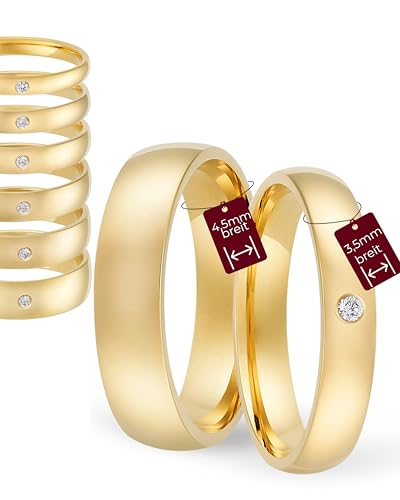 123traumringe Eheringe Gelbgold 333 – Damen-Ring mit Brillant 3.5 mm & Herren-Ring 4.5 mm | Trauringe & Partnerringe für Hochzeit, Verlobung & Jahrestag | Klassische Goldringe Made in Germany von 123traumringe