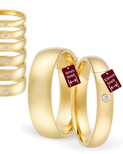 123traumringe Eheringe Gelbgold 333 – Damen-Ring mit Brillant 3.5 mm & Herren-Ring 5 mm | Trauringe & Partnerringe für Hochzeit, Verlobung & Jahrestag | Klassische Goldringe Made in Germany von 123traumringe