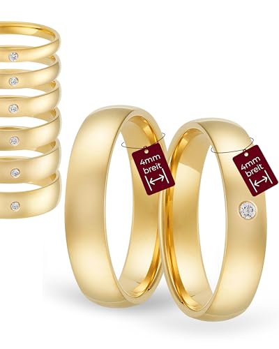 123traumringe Eheringe Gelbgold 333 – Damen-Ring mit Brillant 4 mm & Herren-Ring 4 mm | Trauringe & Partnerringe für Hochzeit, Verlobung & Jahrestag | Klassische Goldringe Made in Germany von 123traumringe
