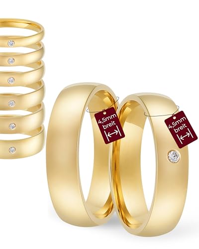 123traumringe Eheringe Gelbgold 333 – Damen-Ring mit Brillant 4.5 mm & Herren-Ring 4.5 mm | Trauringe & Partnerringe für Hochzeit, Verlobung & Jahrestag | Klassische Goldringe Made in Germany von 123traumringe