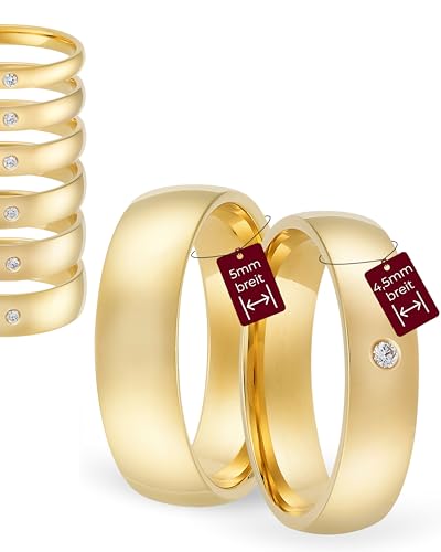 123traumringe Eheringe Gelbgold 333 – Damen-Ring mit Brillant 4.5 mm & Herren-Ring 5 mm | Trauringe & Partnerringe für Hochzeit, Verlobung & Jahrestag | Klassische Goldringe Made in Germany von 123traumringe