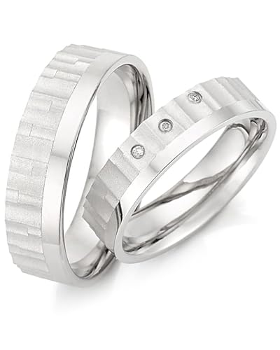 123traumringe Eheringe in 925 Silber I Partnerringe mit Etui & Gravur I Damenring mit 3 Brillanten I Ringgröße 50-62 mm oder 54-70 mm I Verlobungsringe in 5/6 mm Breite & 1,5 mm Stärke I S72A von 123traumringe
