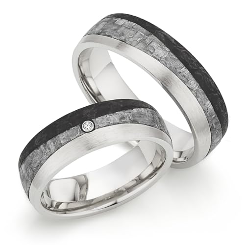 123traumringe Eheringe Silber Carbon Paarpreis mit 1 Brillant 0,015ct mit kostenloser Gravur I Trauringe 925/-Silber mit Carbon I Hochzeitsringe Partnerringe Verlobungsring schwarz | P6 von 123traumringe