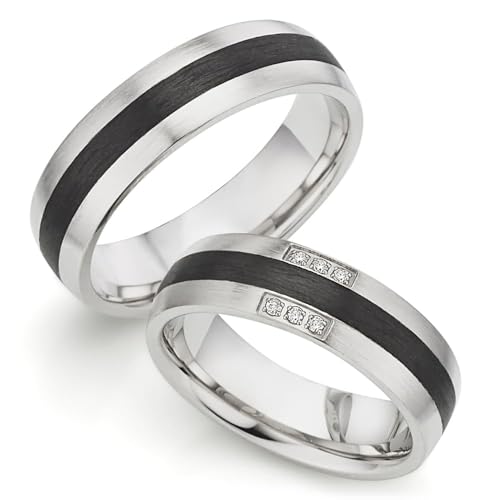 123traumringe Eheringe in 925 Silber & Carbon I Partnerringe mit 6 Brillanten & Etui I Gravierbare Eheringe mit Ringgröße 50-70 mm I Hochwertige Verlobungsringe in 6 mm Breite & 2 mm Stärke I P11 von 123traumringe