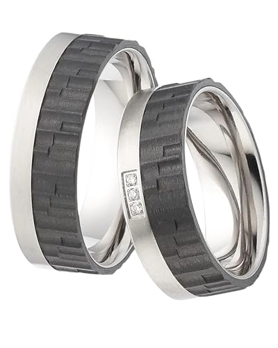 123traumringe Eheringe in Carbon & Titan I Partnerringe mit 3 Brillanten & Etui I Gravierbare Eheringe mit Ringgröße 50-70 mm I Hochwertige Verlobungsringe in 7 mm Breite & 1,9 mm Stärke I P45 von 123traumringe