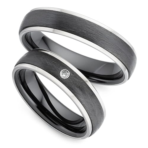 123traumringe Eheringe in Titan & Keramik I Partnerringe mit Zirkonia & Etui I Gravierbare Eheringe mit Ringgröße 50-70 mm I Edle Verlobungsringe in 5 mm Breite & 2,2 mm Stärke I S61 von 123traumringe