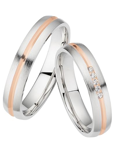 123traumringe Eheringe in 925 Silber I Partnerringe mit Zirkonia (5 Steine) & Etui I Gravierbare Eheringe mit Ringgröße 50-70 mm I Hochwertige Verlobungsringe in 4 mm Breite & 1,5 mm Stärke | S95 von 123traumringe
