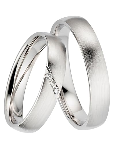 123traumringe Eheringe in 925 Silber I Partnerringe mit Zirkonia & Etui I Gravierbare Eheringe mit Ringgröße 50-70 mm I Hochwertige Verlobungsringe in 4 mm Breite & 1,5 mm Stärke | S96 von 123traumringe