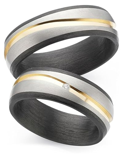 123traumringe Eheringe in Carbon, Titan & Gold I Partnerringe mit Brillant & Etui I Gravierbare Eheringe mit Ringgröße 50-72 mm I Hochwertige Verlobungsringe in 7 mm Breite & 2,5 mm Stärke I P14 von 123traumringe