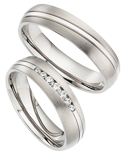 123traumringe Eheringe in Titan I Partnerringe mit Zirkonia & Etui I Gravierbare Eheringe mit Ringgröße 50-70 mm I Hochwertige Verlobungsringe in 5 mm Breite & 1,8 mm Stärke | S92 von 123traumringe