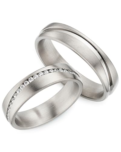 123traumringe Eheringe in Titan I Partnerringe mit Zirkonia & Etui I Gravierbare Eheringe mit Ringgröße 50-70 mm I Hochwertige Verlobungsringe in 5 mm Breite & 2 mm Stärke | S93 von 123traumringe