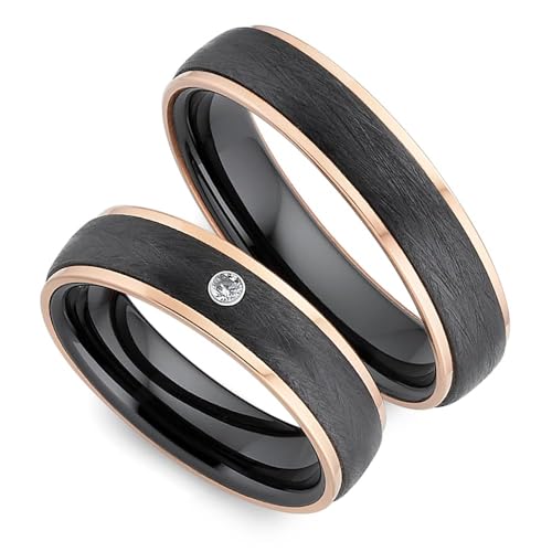 123traumringe Eheringe in Titan, Keramik & Roségold I Partnerringe mit Zirkonia & Etui I Gravierbare Eheringe mit Ringgröße 50-70 mm I Edle Verlobungsringe in 5 mm Breite & 2,2 mm Stärke I S66 von 123traumringe