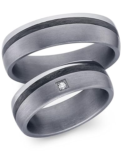 123traumringe Eheringe in Tantal & Carbon I Partnerringe mit Brilliant & Etui I Gravierbare Eheringe mit Ringgröße 50-70 mm I Edle Verlobungsringe in 6 mm Breite & 1,9 mm Stärke I P3A von 123traumringe