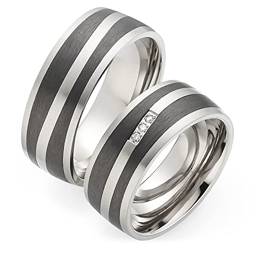 123traumringe Eheringe in Carbon & Titan I Partnerringe mit 3 Brillanten & Etui I Gravierbare Eheringe mit Ringgröße 50-70 mm I Hochwertige Verlobungsringe in 8 mm Breite & 2,1 mm Stärke I P48 von 123traumringe