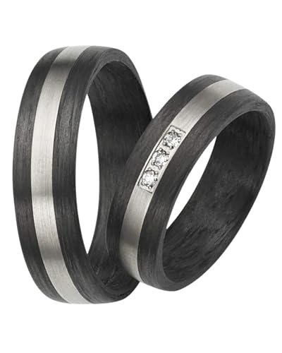 123traumringe Eheringe in Carbon & Titan I Partnerringe mit 3 Brillanten & Etui I Gravierbare Eheringe mit Ringgröße 50-70 mm I Hochwertige Verlobungsringe in 6 mm Breite & 1,9 mm Stärke I P35 von 123traumringe