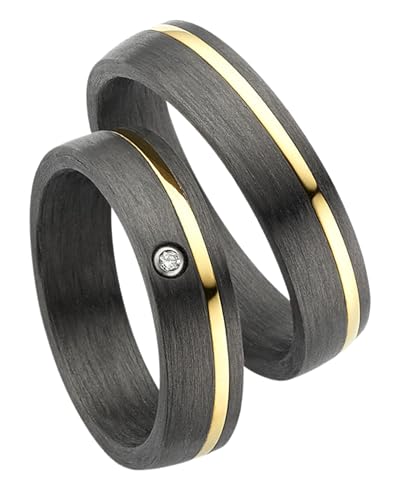 123traumringe Eheringe in Carbon, Titan & Gold I Partnerringe mit Brillant & Etui I Gravierbare Eheringe mit Ringgröße 50-70 mm I Edle Verlobungsringe in 5 mm Breite & 1,9 mm Stärke I P4 von 123traumringe