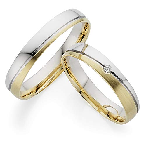 123traumringe 2x Trauringe/Eheringe Weißgold/Gelbgold 333 in Juwelier-Qualität (Brillant/Diamant/Gravur/Ringmaßband/Etui) von 123traumringe