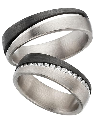 Eheringe in Carbon & Titan I Partnerringe mit rundum gefassten Zirkonia & Etui I Gravierbare Eheringe mit Ringgröße 50-72 mm I Hochwertige Verlobungsringe in 6 mm Breite & 2 mm Stärke I S65_S58 Eheringe in Carbon & Titan I Partnerringe mit rundum gefassten Zirkonia & Etui I Gravierbare Eheringe mit Ringgröße 50-72 mm I Hochwertige Verlobungsringe in 6 mm Breite & 2 mm Stärke I S65_S58 von 123traumringe