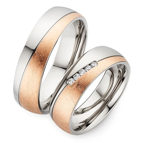 Eheringe in Titan & Rosévergoldet I Partnerringe mit Etui I Gravierbare Eheringe mit 5 edlen Zirkonia I Ringgröße DR 50-62 und HR 58-72I Edle Verlobungsringe in 6 mm Breite & 1,9 mm Stärke| P27 Eheringe in Titan & Rosévergoldet I Partnerringe mit Etui I Gravierbare Eheringe mit 5 edlen Zirkonia I Ringgröße DR 50-62 und HR 58-72I Edle Verlobungsringe in 6 mm Breite & 1,9 mm Stärke| P27 von 123traumringe