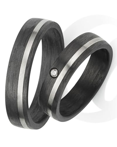 123traumringe Eheringe in Carbon & Titan I Partnerringe mit Brillant & Etui I Gravierbare Eheringe mit Ringgröße 50-70 mm I Hochwertige Verlobungsringe in 5 mm Breite & 1,9 mm Stärke I P15A von 123traumringe