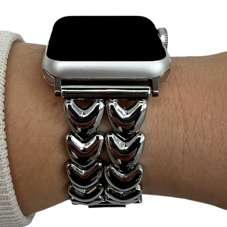 Apple Watch Herz-Stahlgliederarmband – Silber - 42, 44, 45 & 49mm von 123watches.de