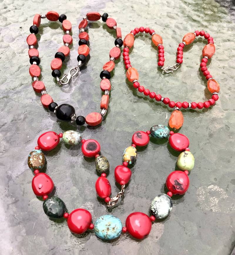 3 Sterling Silber Koralle, Karneol, Türkis Chunk Bead Halsketten - Wunderschöne 3 Sterling Silber Koralle, Karneol, Türkis Chunk Bead Halsketten - Wunderschöne von 12Treasures12