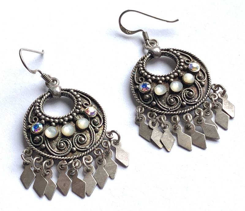 Vintage Sterling Silber Perlmutt & Aurora Borealis Kristall Ohrringe von 12Treasures12