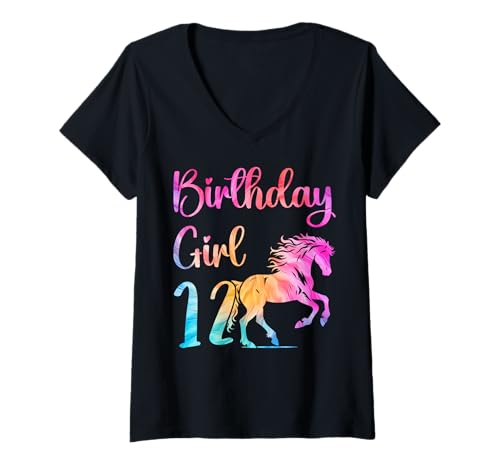 Damen 12. Geburtstag Pferd 12 Jahre alt Mädchen Geburtstag Pferdel T-Shirt mit V-Ausschnitt Damen 12. Geburtstag Pferd 12 Jahre alt Mädchen Geburtstag Pferdel T-Shirt mit V-Ausschnitt von 12th Birthday Horse 12 Year Old Birthday Outfit