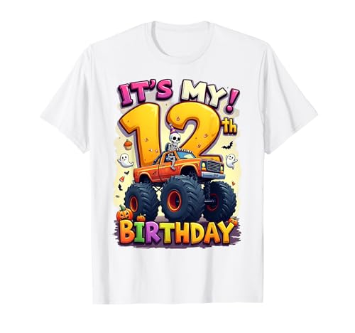 It's My 12th Birthday Boy Skeleton Monster Truck Halloween T-Shirt von 12th Birthday Monster Truck Costume