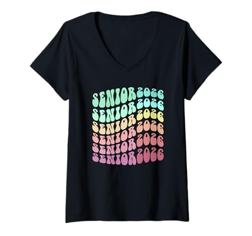 Damen Süße 2026 Seniors Groovy 12 Jahre später Laufen wir auf der High School T-Shirt mit V-Ausschnitt Damen Süße 2026 Seniors Groovy 12 Jahre später Laufen wir auf der High School T-Shirt mit V-Ausschnitt von 12th Grade Rule Final Level Girls Senior Almost