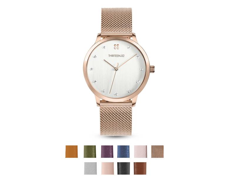 Roségold-Damenuhr Mit Kristallen, Leder-Jubiläum Für Sie, Geschenk Zum 3 von 1302WatchCo