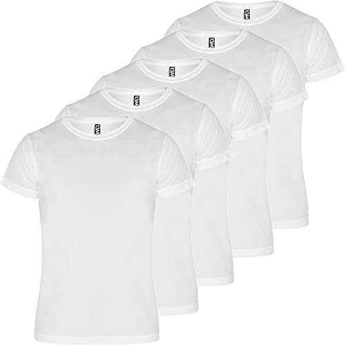 13MW Funktionsshirt für Herren, 5er-Pack, technischer Stoff für Sport, atmungsaktiv, Laufen, Fitness, Fußball, Padel (weiß, L) von 13MW