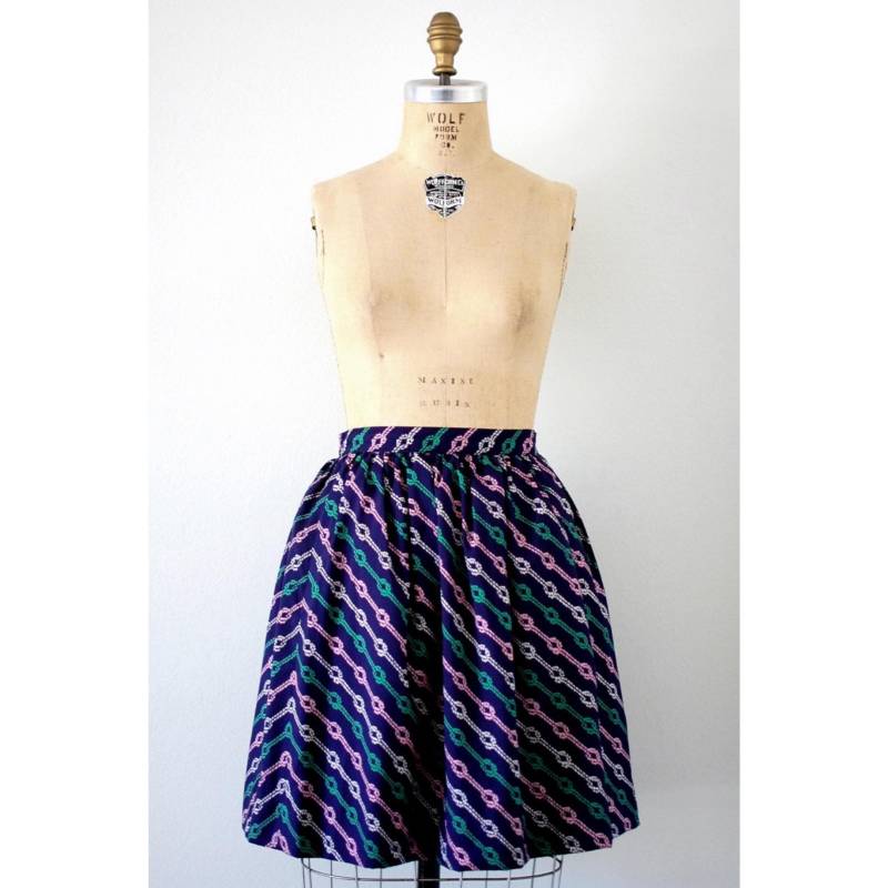 Vintage 80Er Jahre Sailor Knot Print Rock Hoch Taillierter Flouncy S/xs von 13bees