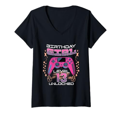 Damen 13. Geburtstag Gaming Geschenk Mädchen Alter 13 Jahre alte Gamer Mädchen T-Shirt mit V-Ausschnitt von 13th Birthday Gaming Girl Gift Co