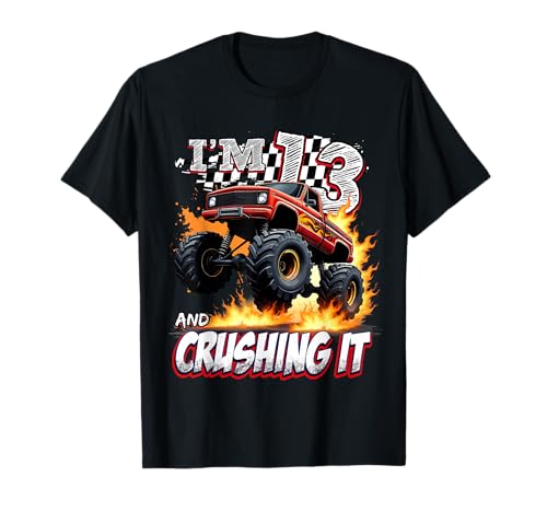 Kid Monster Truck 13 Year Old Boys 13th Birthday Crushing It T-Shirt von 13th Birthday Monster Truck Outfit
