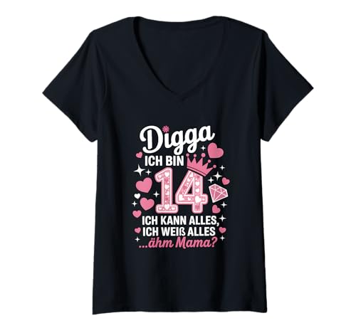 Damen Digga Ich Bin 14 Ich Weiß Alles 14 Geburtstags Party T-Shirt mit V-Ausschnitt Damen Digga Ich Bin 14 Ich Weiß Alles 14 Geburtstags Party T-Shirt mit V-Ausschnitt von 14 Geburtstag 14 Jahre Alt