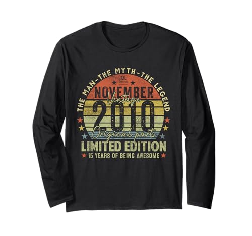 15th Birthday Gifts Vintage November 2010 15 Years Old Men Langarmshirt 15th Birthday Gifts Vintage November 2010 15 Years Old Men Langarmshirt von 15 Years Old Awesome Since November 2010 Birthday