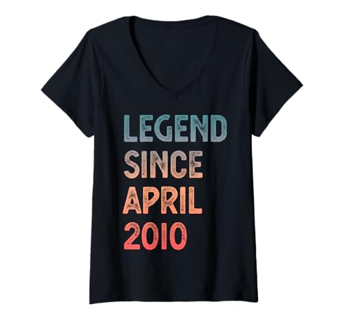 Damen 15. Geburtstag Jungen Mädchen Legende seit April 2010 T-Shirt mit V-Ausschnitt Damen 15. Geburtstag Jungen Mädchen Legende seit April 2010 T-Shirt mit V-Ausschnitt von 15th Birthday Boys Girls Legend April 2010