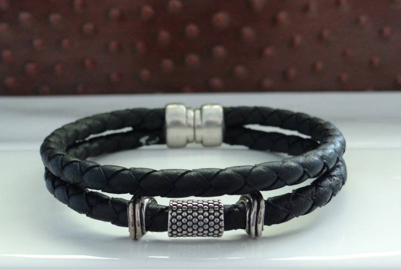 Lederarmband | Geflochtenes Leder Schwarz Punkte Wirbel Boho Magnetverschluss Geschenke Für Ihn Boho Hippie Armband Sale Geschenk von 1630CooperLane
