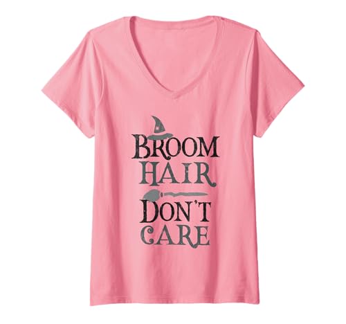 Damen Vintage Besen Hair Don't Care Pink Witch Witchy Clean Up T-Shirt mit V-Ausschnitt Damen Vintage Besen Hair Don't Care Pink Witch Witchy Clean Up T-Shirt mit V-Ausschnitt von 1692 Salem Crafty Cleaning Crew Company