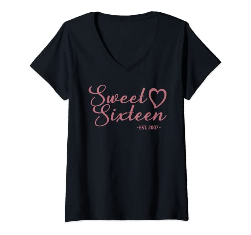 Damen Sweet Sixteen Est. 2007 16 Jahre alt für Mädchen 16. Geburtstag T-Shirt mit V-Ausschnitt von 16th Birthday Gifts For Girls by Art Like Wow