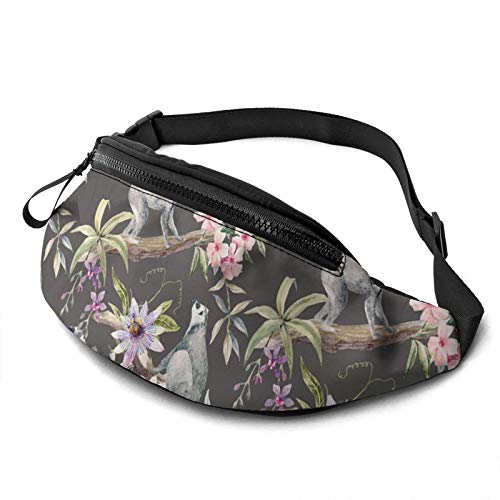 Brusttasche Aquarell-Tropenmuster Mit Lemuren, Damen Brustbeutel Stylisch Sport Hüfttasche Große Kapazität Hüfttasche Für Outdoor Aktivitäten Fahrrad 14X35Cm von 177