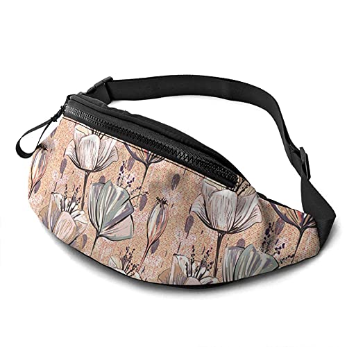 Hüfttasche Vintage Handgezeichnete Blume, Gurttasche Mode Damen Brustbeutel Verstellbarer Waist Fanny Pack Für Herren Outdoor Radfahren 14X35Cm von 177