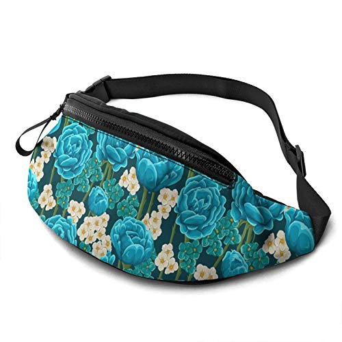 Sport Hüfttasche Zarte Blaue Rosenblume, Sport Gürteltasche Multifunktionale Handytasche Tasche Atmungsaktiv Hüfttaschen Für Damen Outdoor Radfahren 14X35Cm von 177