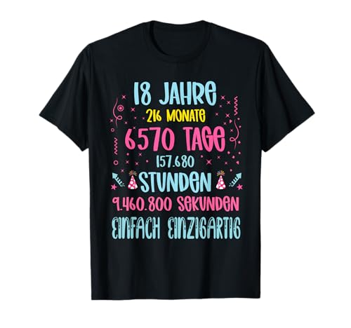 18. Geburtstag Mädchen lustig Jahre Monate Tage Sekunden T-Shirt 18. Geburtstag Mädchen lustig Jahre Monate Tage Sekunden T-Shirt von 18 Geburtstag Mädchen Geschenk lustig 18. Ehrentag